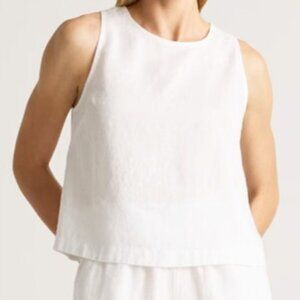Quince Womens 100% European Linen Tank White Sleeveless Button Back Top Large